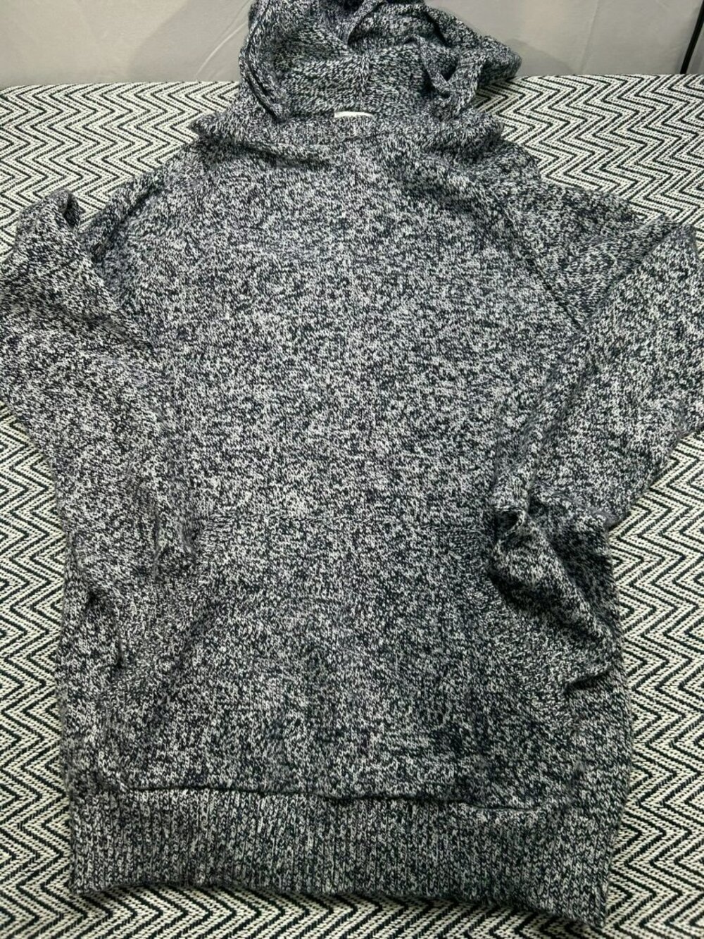 Goodfellow & Co Hooded Knit Sweater Medium Tall Navy & White Cotton/Nylon Blend